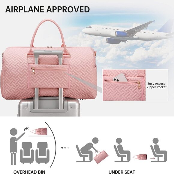 Duffle Bag for Travel, Weekender Bag with Shoe Compartment, Carry On Overnight B - Picture 3 of 6